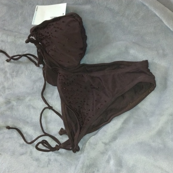 H&M women's brown beaded bikini top and bottom size 8 swimwear New - Picture 12 of 13